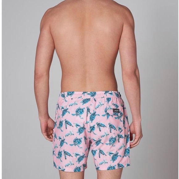 John Frank gym/swim shorts in pink with turquoise turtles print, side pockets, S - Picture 2 of 15